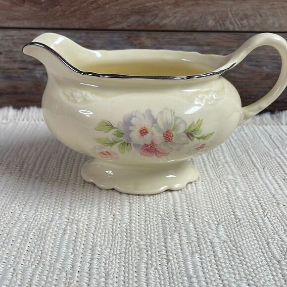 Creamer China Pitcher Fluffy Rose 1 (Platinum Trim) by HOMER LAUGHLIN - Picture 2 of 9
